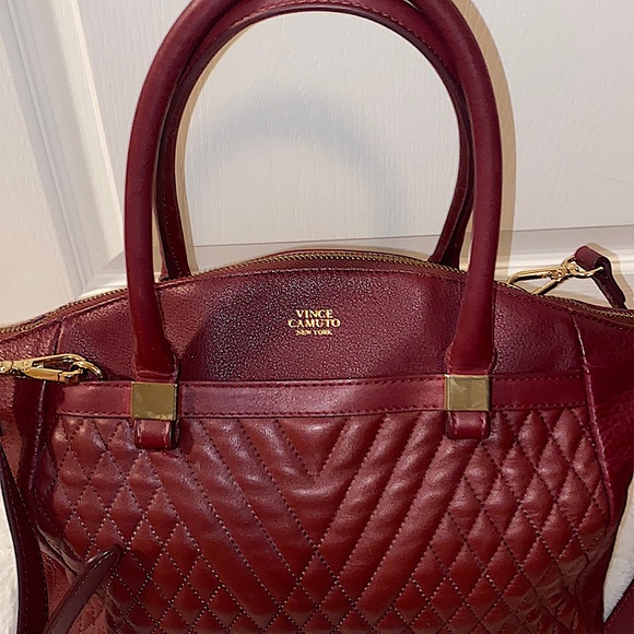 Vince Camuto Burgundy Quilted Darcey Satchel - Picture 3 of 6